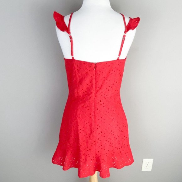 J.O.A Red Eyelet Fit Flare Dress Just One Answer - Picture 4 of 5